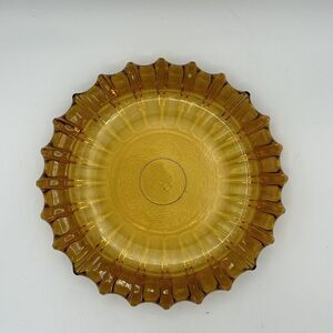 Vintage Fostoria Amber Large Round Ashtray‎ Pressed Glass Fall Tray Trinket Dish